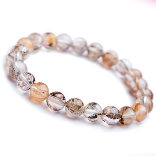 

natural petrified wood rarest crystal contain tree and leaf crystal clear round bead bracelet 8mm drop shipping, Black