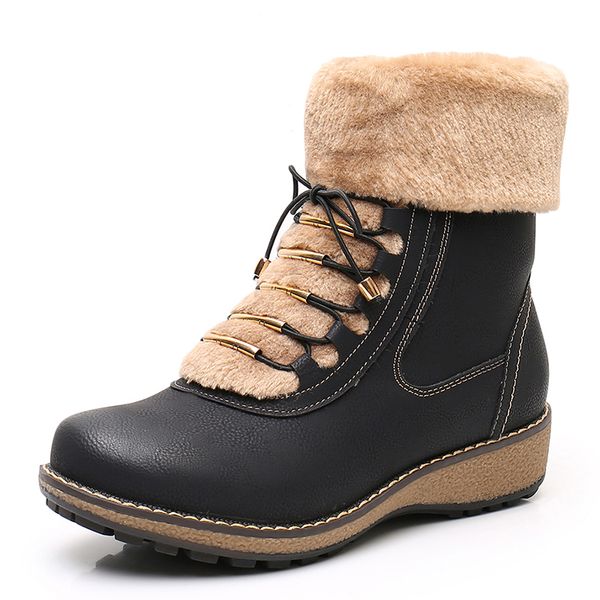 

eie new ankle boots fashion thick fur warm female waterproof boots side zipper non-slip platform comfortable ladies winter shoes, Black