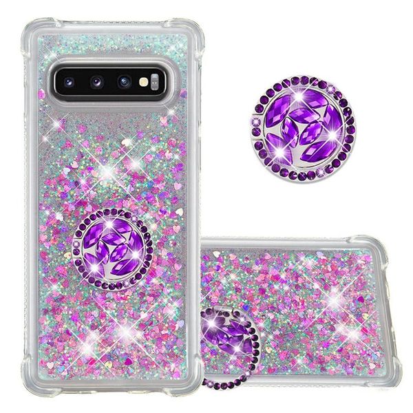 

quicksand soft tpu case for galaxy note 10 s10 a70 a50 a40 a30 a20 shockproof 360 finger metal ring flower bling diamond liquid holder cover