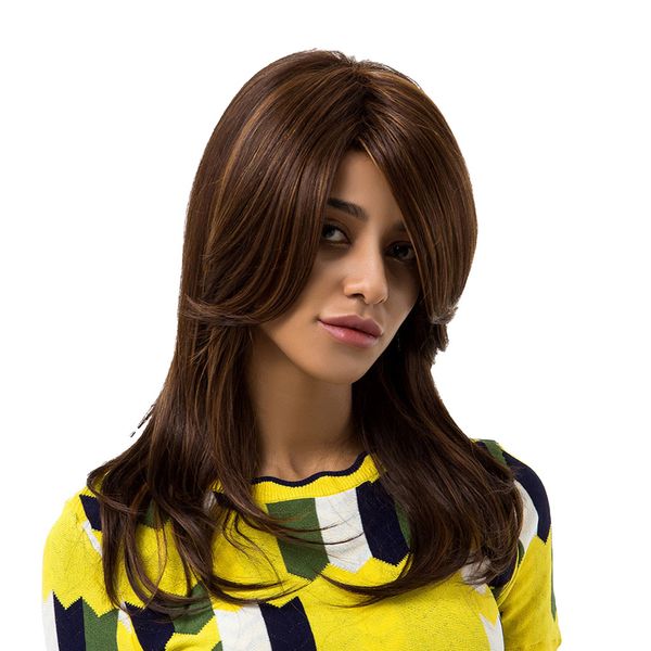 

lady human hair wigs long straight full wig heat resistant cosplay brown, Black