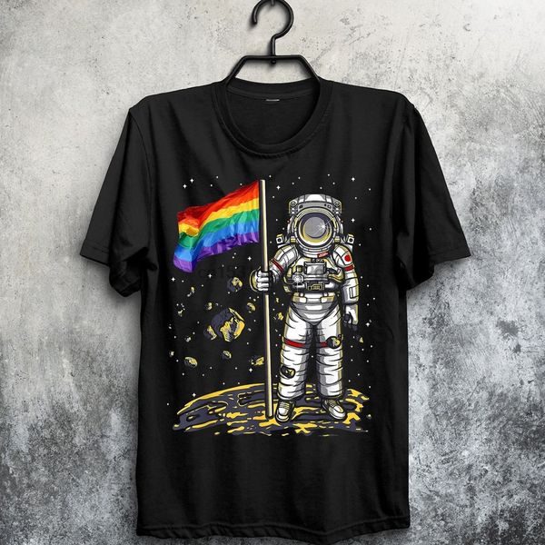 

spaceman astronaut with lgbt flag awesome pride gay lesbian t shirt