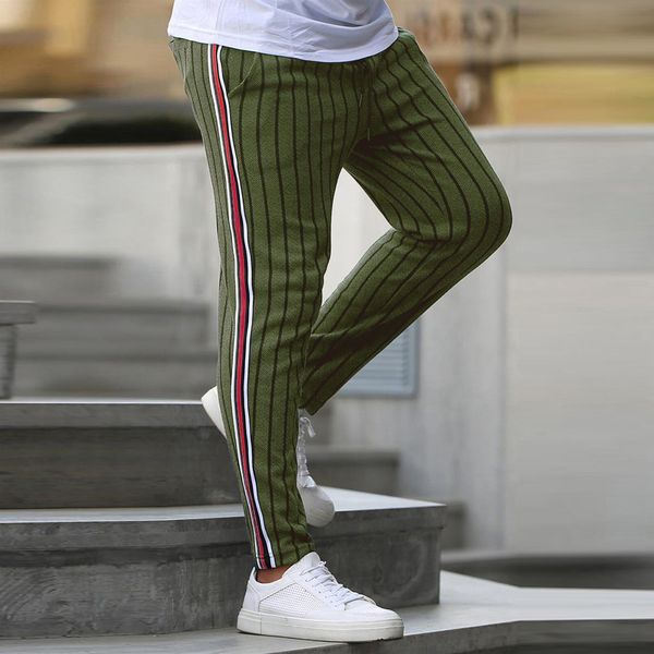 

mens fashion striped color casual pants man s pencil pants skinny new designer homme trouser, Black