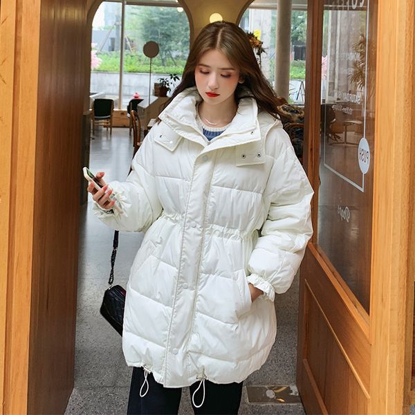 

fashion medium long hooded oversize coat down parka new casual solid thick warm cotton padded winter jacket women coat female, Black