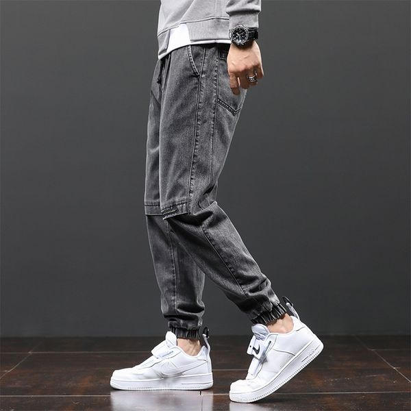 

autumn winter men's loose plus fat plus size fat trendy brand stitching jeans and jeans casual ankle-tied men's harem pants xb8qx, Blue
