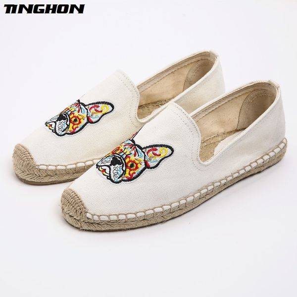 

fashion ethnic casual espadrilles embroidery dog flat new women spring printed embroider slip on fishermen rope shoes, Black