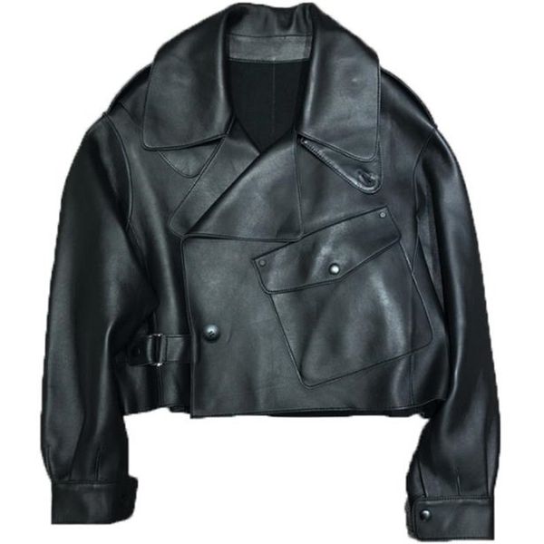 

pu leather long jacket 2020 new women loose pu coat jacket, Black