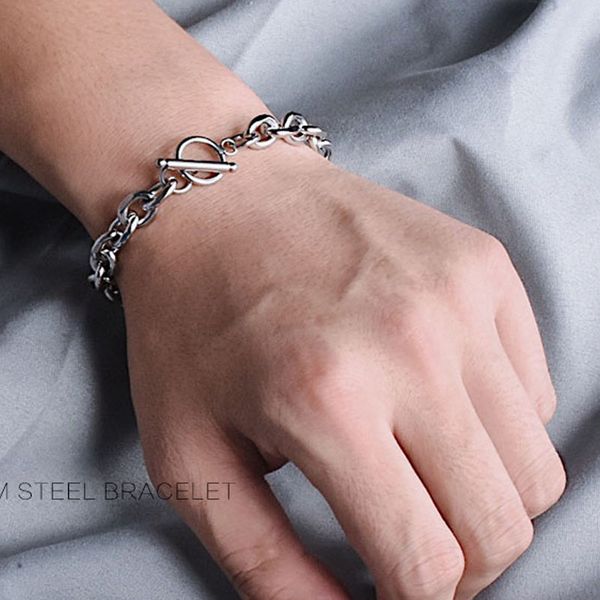 

chain bracelet on hand stainless steel cuban bracelets jewelry punk gifts for men accessories mens hip hop link on hand bracelet, Black