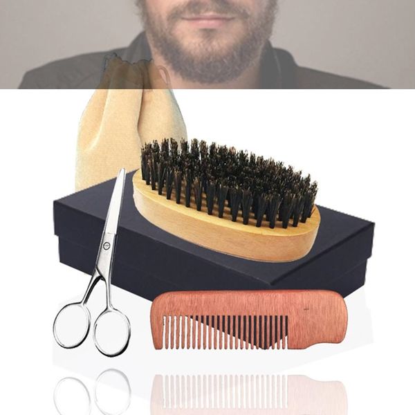 

New 5in1 Boar Bristle Beard Brush, Mini Wood Comb & Scissor Box Set Bearded Man Facial Makeup Hair Care Styling Grooming Trimming Company