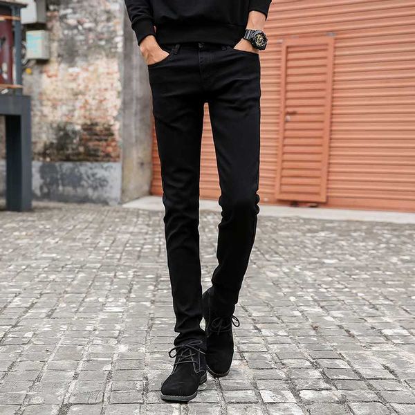 

male fashion designer brand elastic straight jeans 2020 new men mid pants slim skinny men jeans stretch black denim, Blue