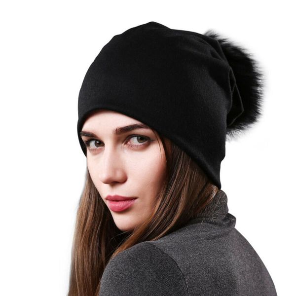 

fashion women knit winter warm beanies hats raccoon fur minkcotton big pompom cap hat cap beanie oversized, Blue;gray