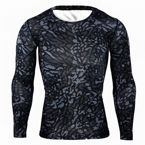 

running jerseys compression sport shirt men long sleeve camouflage fitness 3d quick dry men's t-shirt gym workout clothing rashgard, Black;blue