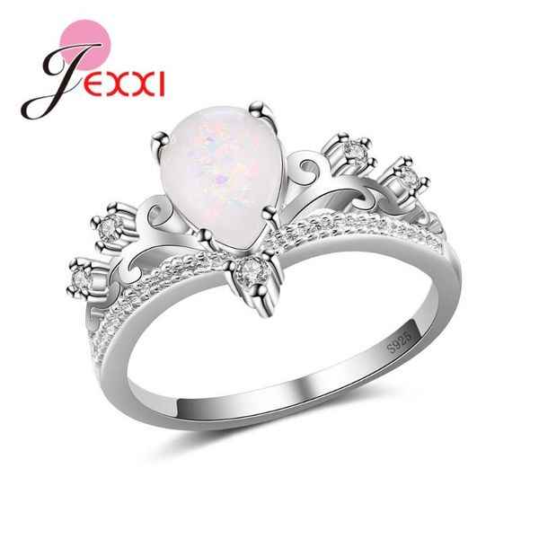 

cluster rings charming wedding accessories for bridal crowns with waterdrop opal 925 sterling silver women engagement retro anel, Golden;silver
