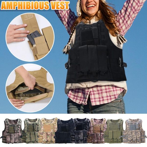 

camping vest men's sleeveless jackets camouflage field breathable tactical vest with many multi pockets outdoors waistcoat #yl5, Gray;blue