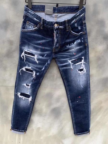 

brand italy blue mens jeans pants men slim stretch jeans denim trousers zipper blue hole pencil pants for men 9131