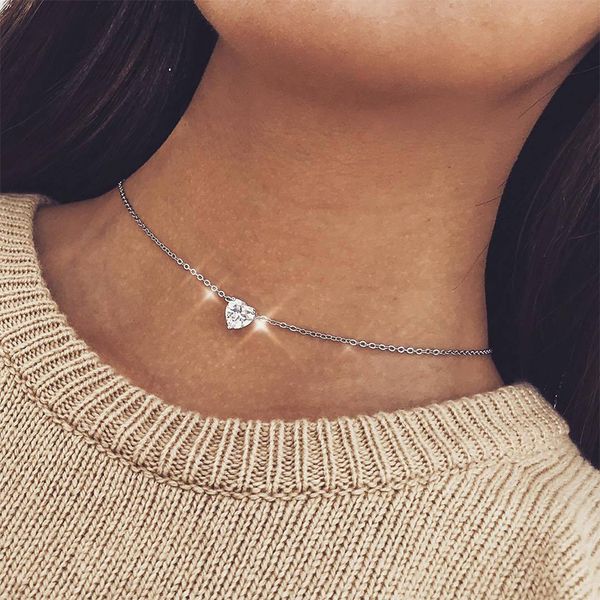 

simple classical gold heart chain necklace for women fashion female heart-shaped pendant necklaces jewelry ladies valentine gift, Silver