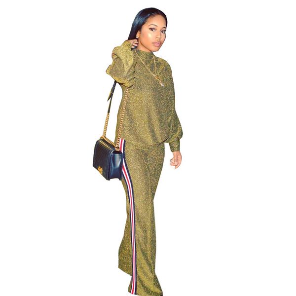 

fashion crew neck womens two piece pants casual designer two piece sets panelled wide legs set, White