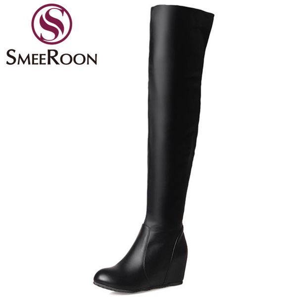 

boots smeeroon over the knee campus winter thigh high round toe zipper women's shoes large size 34-43, Black