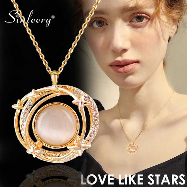 

sinleery solid round opal stars pendant necklace for women gold color chain fashion jewelry accessories xl789 sso, Silver