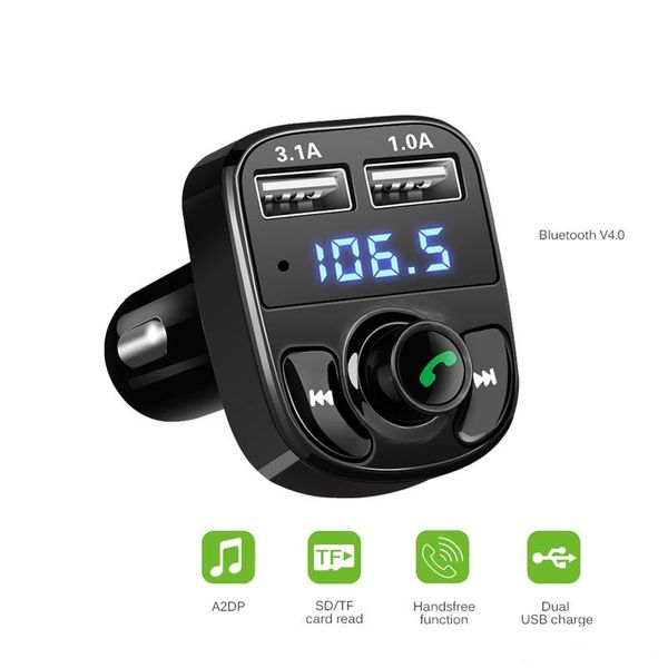 

bluetooth fm transmitter car kit mp3 player led voltage display dual usb car charger 4.1a micro sd tf music playback