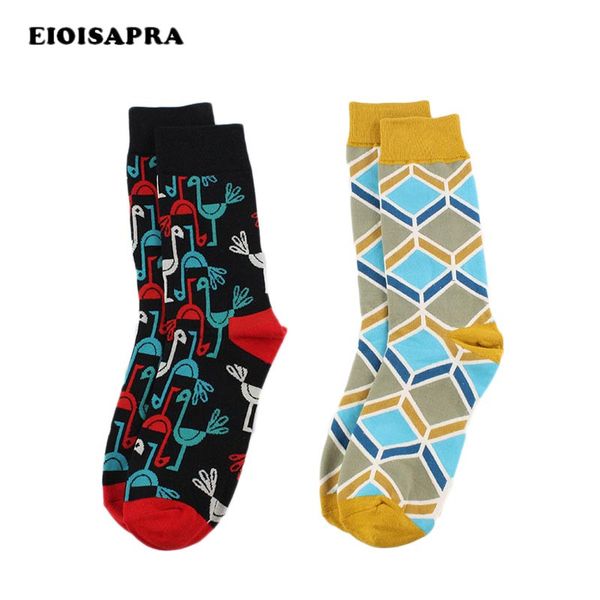

eioisapra british bird/rhombus pattern happy socks men warm business funny socks harajuku colorful meias dress calcetines, Black