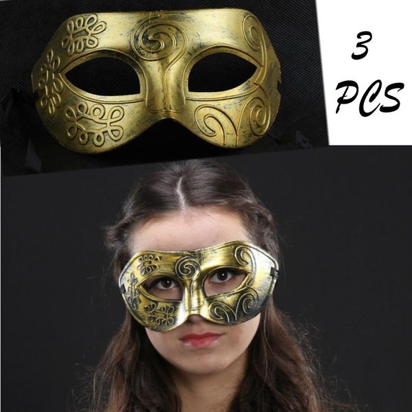 

halloween prom party mask men's retro jazz mask ancient rome flat head carved mask