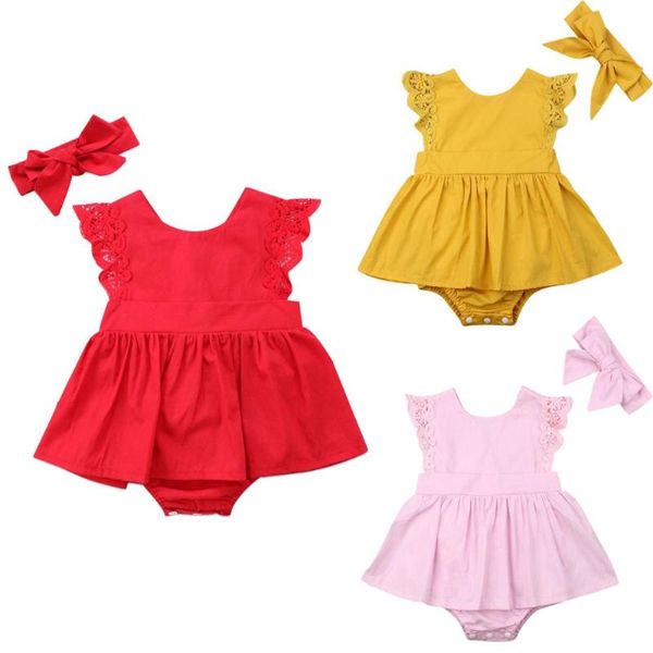 

2pcs newborn infant baby girl 0-24m lace romper dress jumpsuit outfit clothes headband, Blue