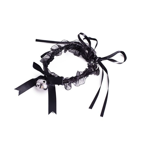 

chokers japanese-style cute chiffon lace collar big bell bow cat lace-up neckband traction, Golden;silver