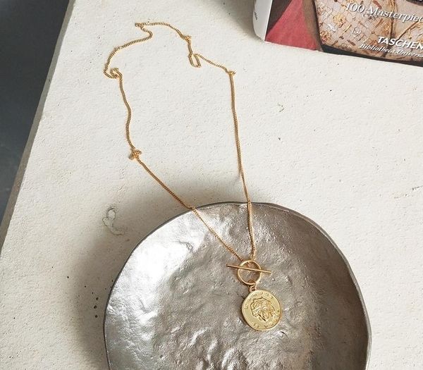 

925 sterling silver ms portrait necklace gold round coin wild figure necklace silver-sweater chain for women jewelry charms88