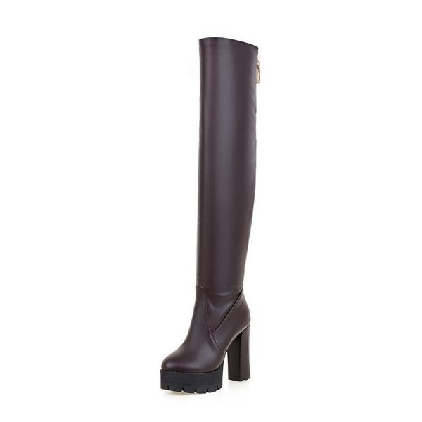 

brand zipper knee high boots women winter boots ladies fashion platform high heels over the knee shoes, Black