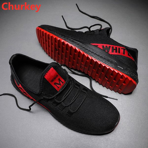 

churkey new fashion men shoes summer mesh light breathable sports casual male shoes man hollow lace up black flat sneakers