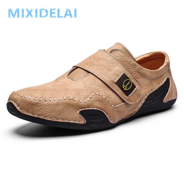 

brand quality split leather men loafers 2020 new breathable men's casual driving oxfords shoes men flats shoes moccasins, Black