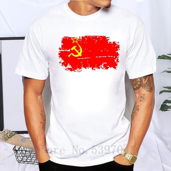 

fashion but nostalgic style soviet union flag men's t-shirt clothes short white color t shirts for men 100% cotton