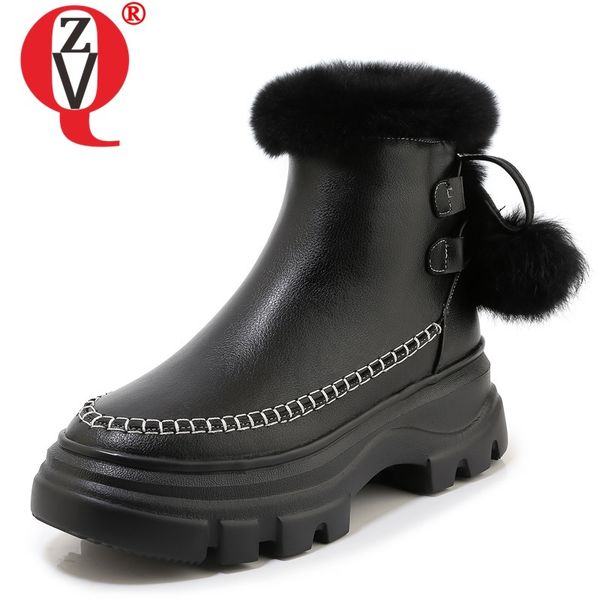 

zvq winter new warm snow boots outside high heels platform zip women shoes handmade genuine leather women boots drop shipping, Black