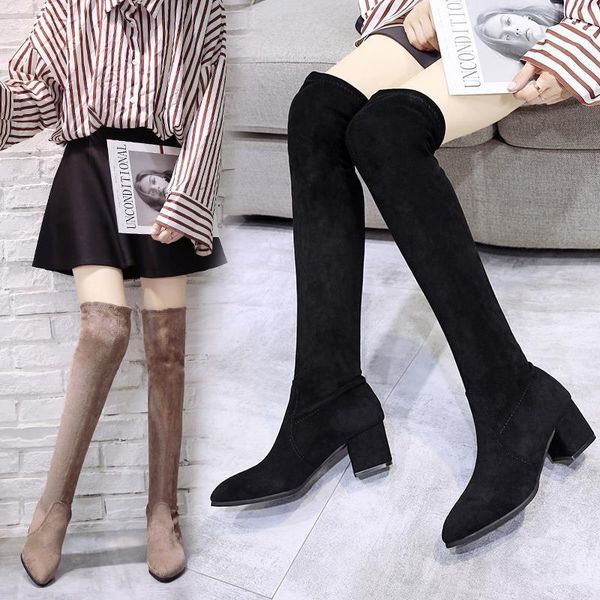 

timalina women boot fashion square heel boots women winter boots over knee shoes warm fur round toe plush, Black