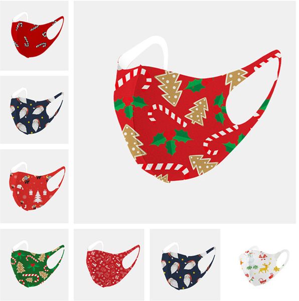 

christmas fashion face mask adults xmas tree santa claus printing masks cartoon facemasks ice cotton breathable washable mouth-muffle d91008, Blue