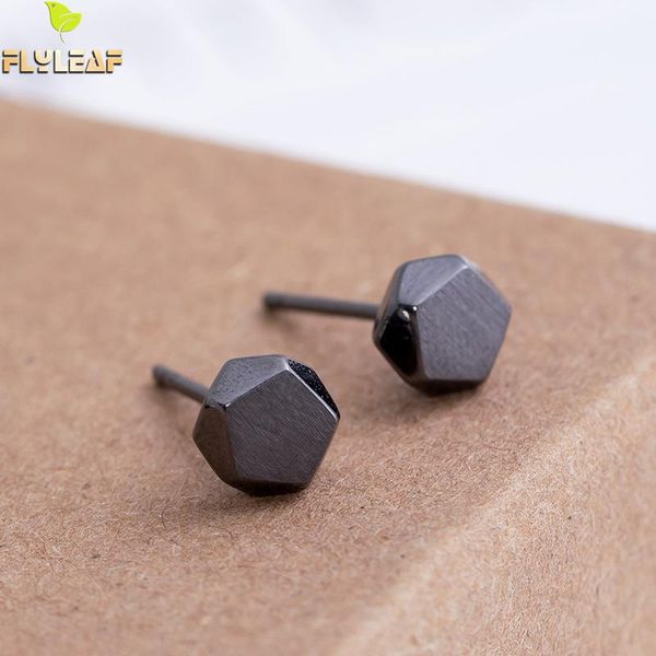 

flyleaf black geometric cutting small stud earrings for women 100% 925 sterling silver fashion girl jewelry brincos, Golden;silver