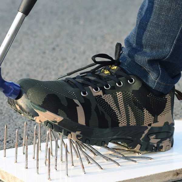 

boots work safety shoes men steel toe anti-puncture camouflage men's, Black