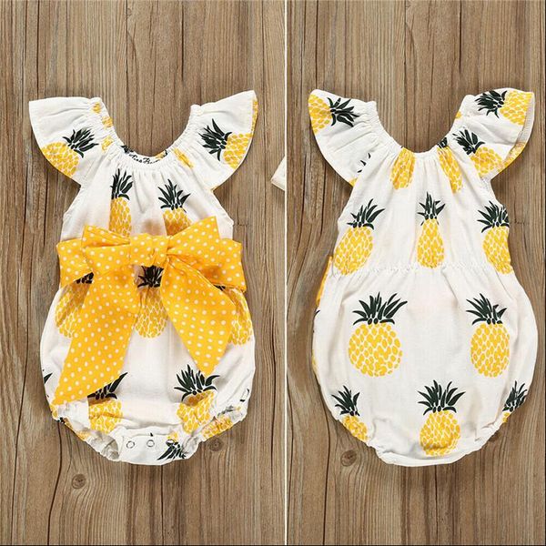 

sweet cute body suits 2019 newborn baby girls pineapple print romper bodysuit bowk fly sleeve bodysuits sunsuit outfit summer, Blue