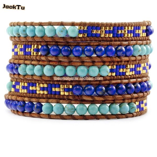 

lapis green beads mixed seed beads 5 wrap bracelet for woman, Golden;silver