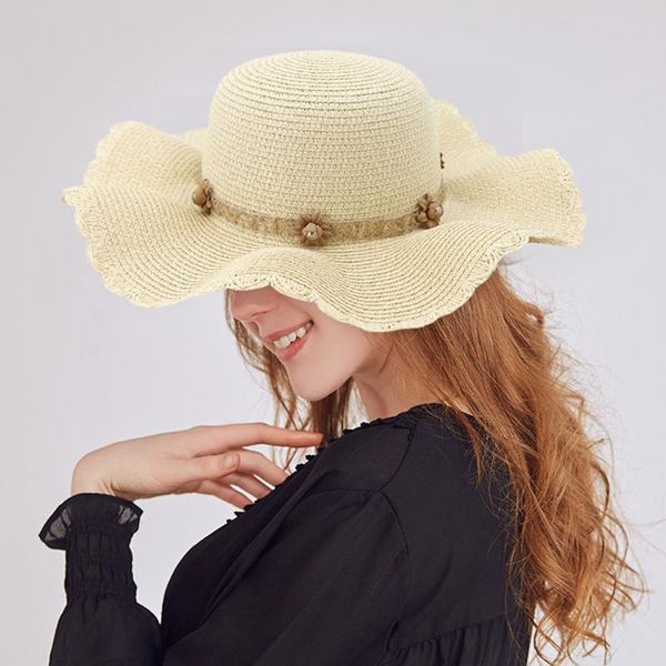 

women summer sun hat beach straw hat fashion bow ribbon cap temperament flat straw hats outdoor verano 2020 mujer #c, Blue;gray