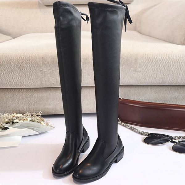 

new women over the knee long boots ladies fashion lace up sedue nice female fashion autumn mid heels woman footwear shoe, Black