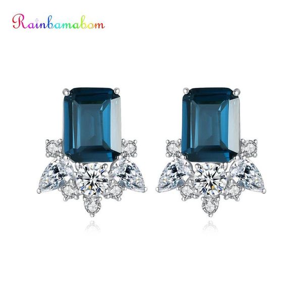 

rainbamabom 925 solid silver создано муассанит sapphire gemstone birthstone серьги уха коты wedding fine оптовой продажи ювелирных изделий, Golden;silver