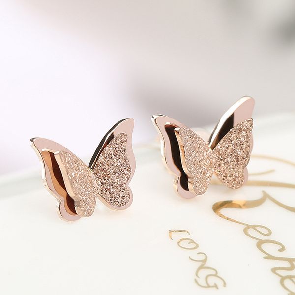 

stud 2021 rose titanium steel butterfly earrings for women wedding party fashion jewelry brincos para as mulheres, Golden;silver