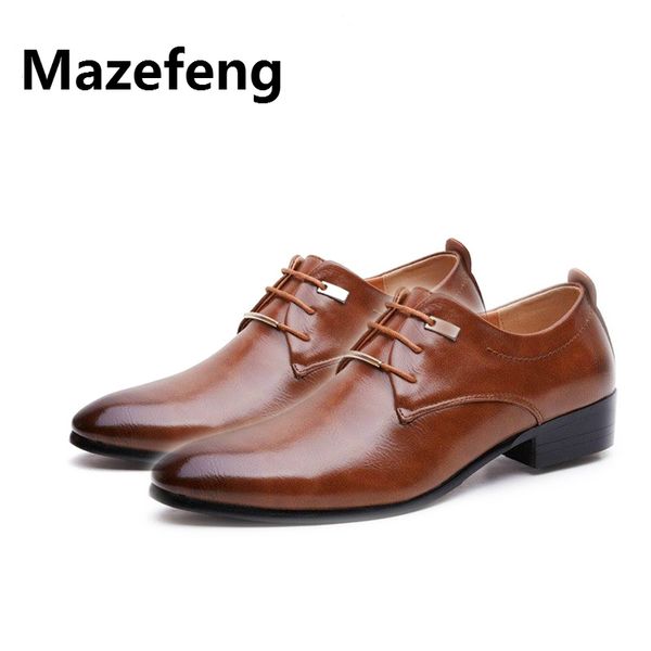 

mazefeng hign quality men flats leather dress shoes brogue pointed oxford flat male casual shoes men's size 38-48, Black