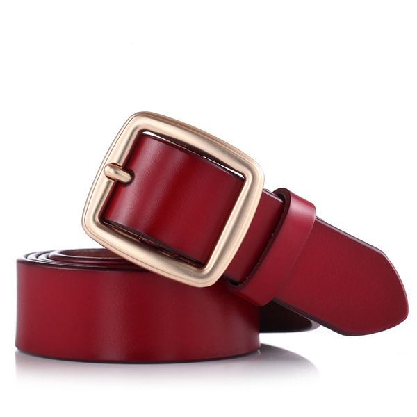

genuine real leather women vintage belt imitate copper clasp pin buckle waist band cowhide casual women's belt high quality, Black;brown