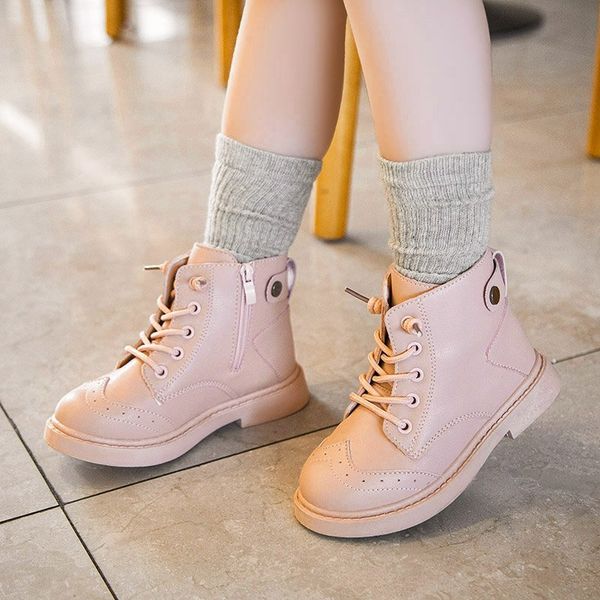 

winter warm children girls boots pu leather lace up children martin boots comfortable non-slip ankle size 26-37, Black;grey