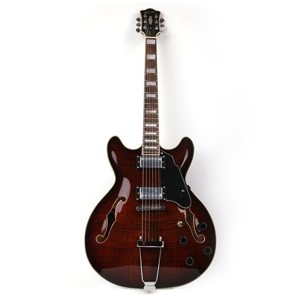 

good quality jazz hollow body brown sunburst f hole electric guitar ing