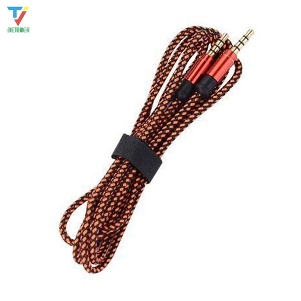 

100pcs unbroken metal nylon braided audio cable 3m 3.5mm round male stereo auxiliary aux extension for mobile phone mp3 speaker tablet pc