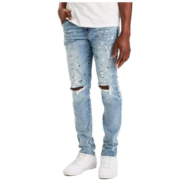 

men's jeans ripped paint stretch skinny street, Blue