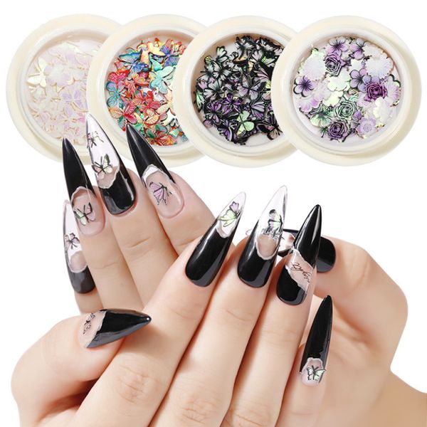 

nail art decorations 1 box/50pcs gradient butterfly laser color changing wood pulp sheet rose glitter sequins supplies, Silver;gold